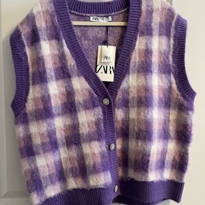 Zara Purple Plaid Vest